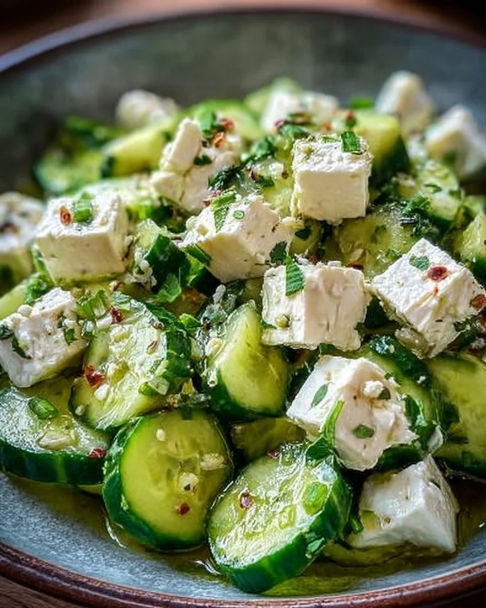 Gurken Feta-Salat mit frischen Zutaten und Feta-Käse auf einem Teller