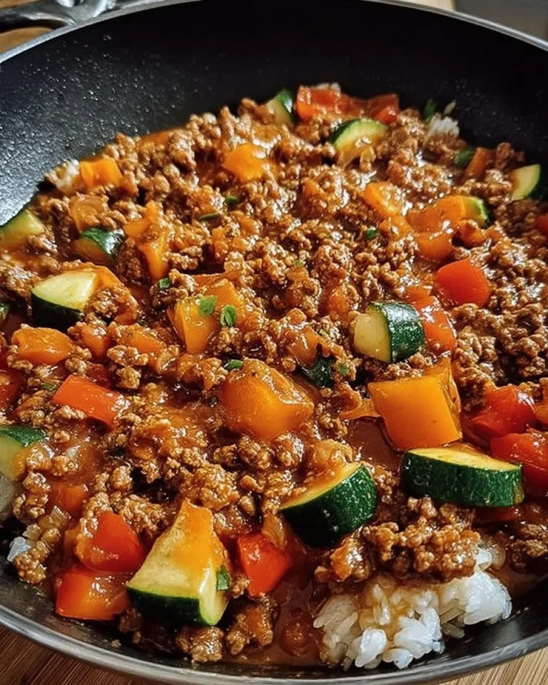 Hackfleisch-Gemüse-Pfanne mit frischem Gemüse und Gewürzen zubereitet