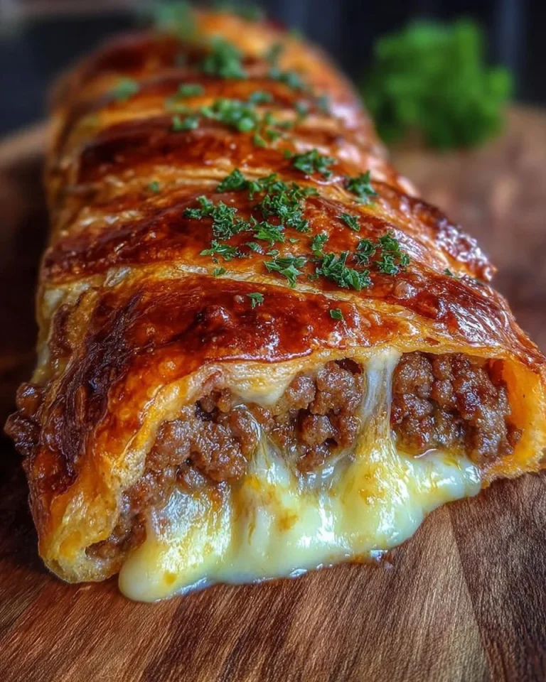 Hackfleisch-Käse-Rolle frisch aus dem Ofen, serviert mit Beilagen