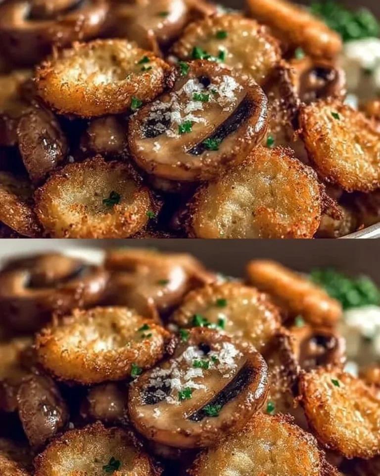 Knusprige Knoblauch Champignons aus dem Ofen auf einem Teller serviert