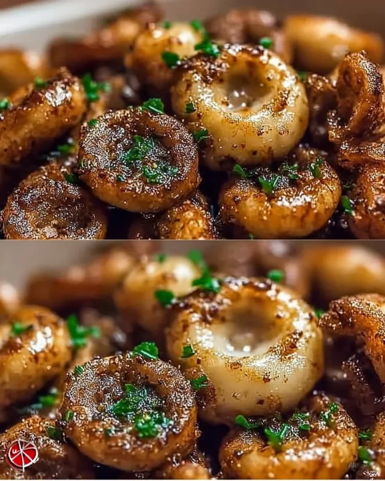 Knusprige Knoblauch Champignons frisch aus dem Ofen, appetitlich angerichtet.
