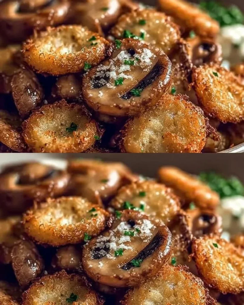 Knoblauch Champignons frisch aus dem Ofen, knusprig und lecker