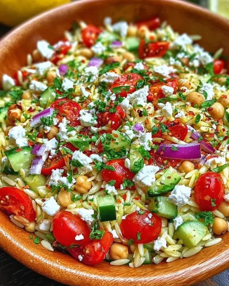 Kritharaki-Salat aus Griechenland mit Feta und frischem Gemüse