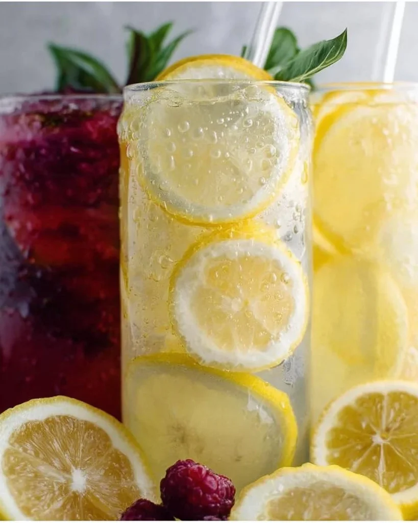 Erfrischende, zuckerfreie Limonade in einem Glas mit Zitronenscheiben