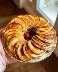 Leckere Mini-Pfannkuchen auf einem Teller serviert