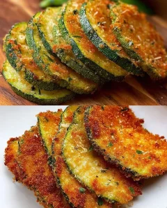 Panierte Zucchini Scheiben mit Parmesan auf einem Teller serviert