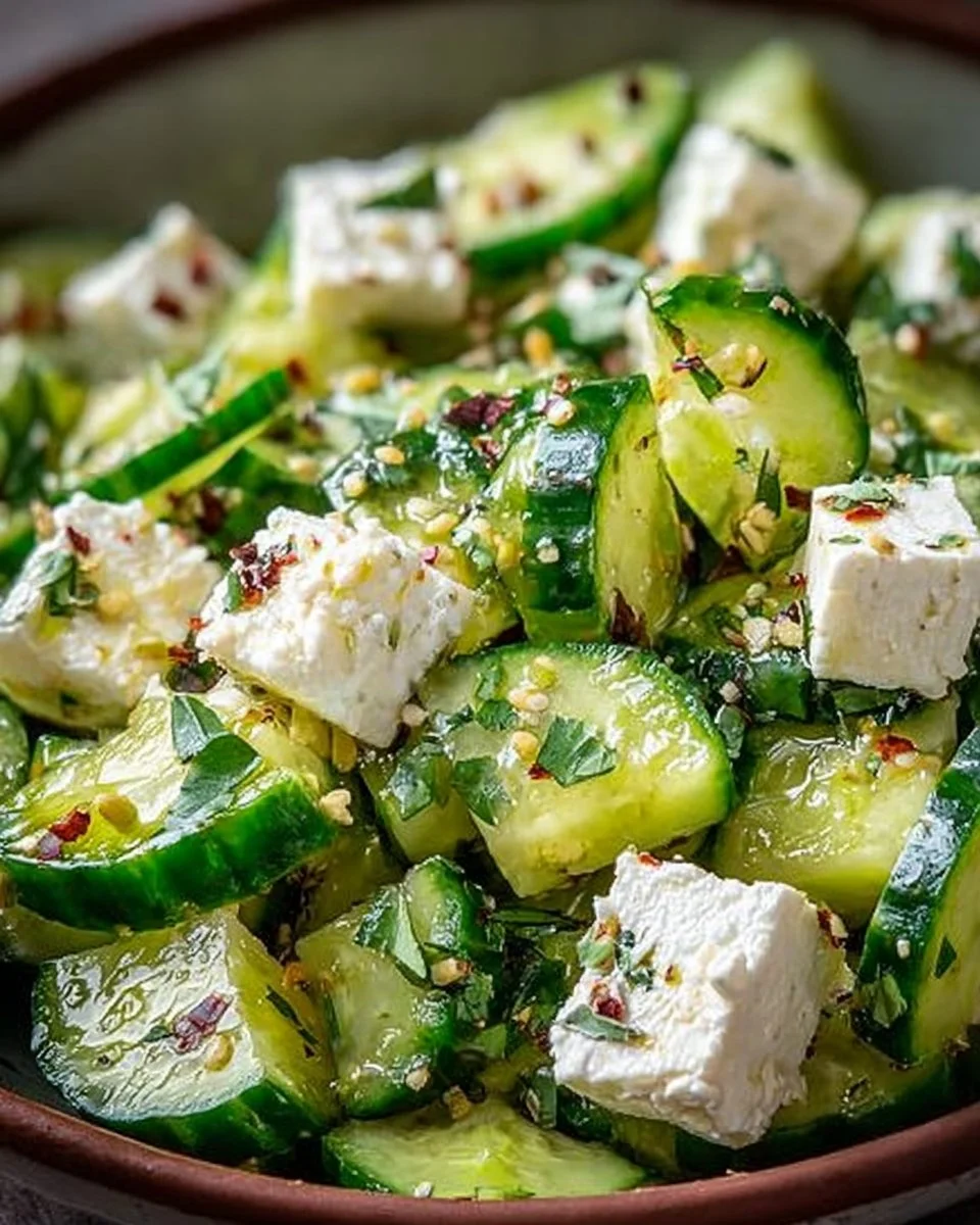 Superschneller GurkenFeta-Salat mit frischen Gurken und Feta Käse