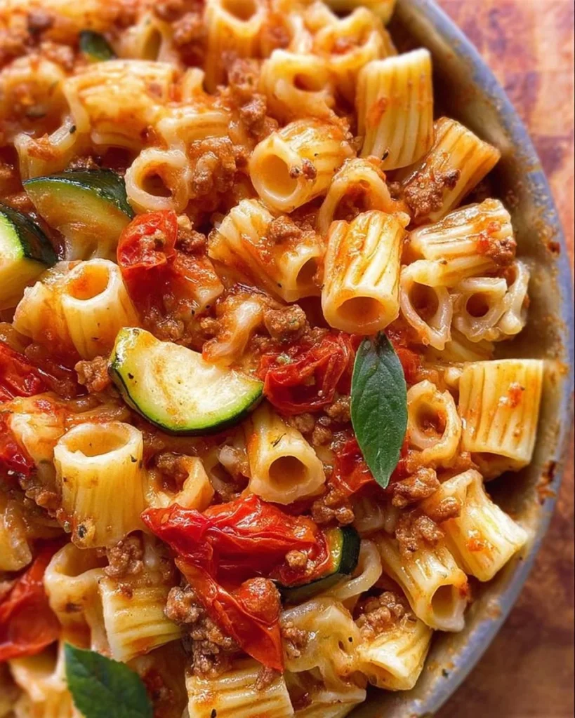 Leckere amerikanische Pasta in einem ansprechenden Teller präsentiert