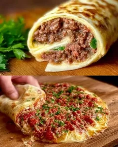 Tortilla mit Hackfleisch gefüllt und serviert