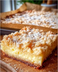 Vanillepudding-Streuselkuchen vom Blech mit Streuseln auf einem Blech