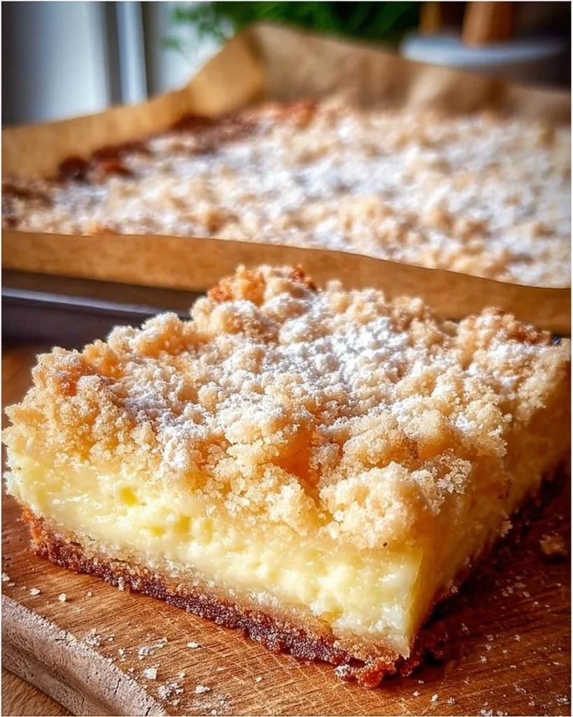 Vanillepudding-Streuselkuchen vom Blech mit Streuseln und Vanillepudding-Füllung