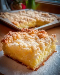 Vanillepudding Streuselkuchen vom Blech mit knusprigen Streuseln und cremigem Pudding