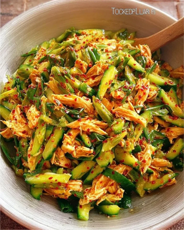 Würziger Hähnchen-Gurken-Salat mit frischen Zutaten und aromatischen Gewürzen.