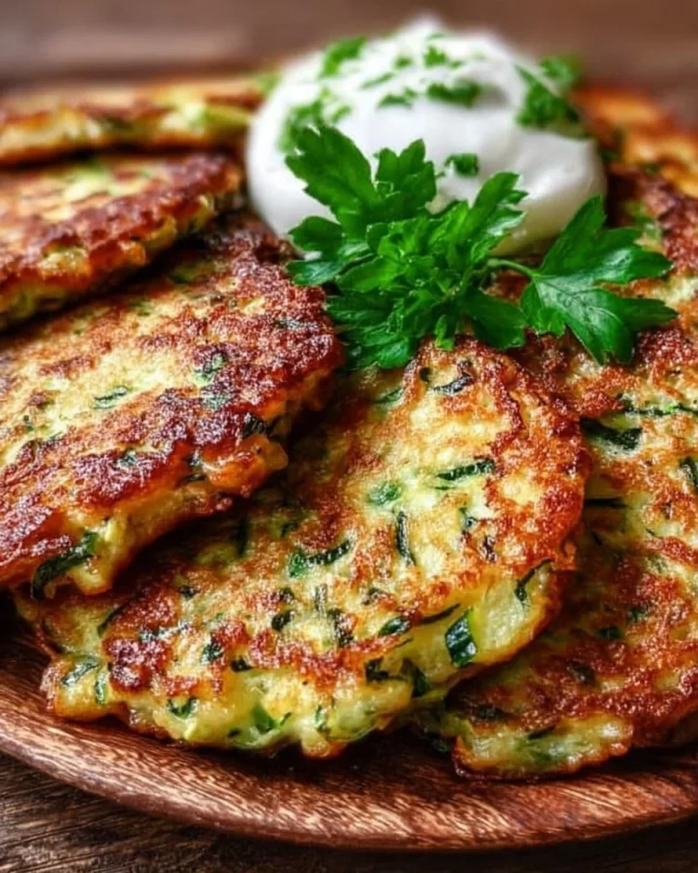 Köstliche Zucchini-Puffer mit Haferflocken auf einem Teller serviert