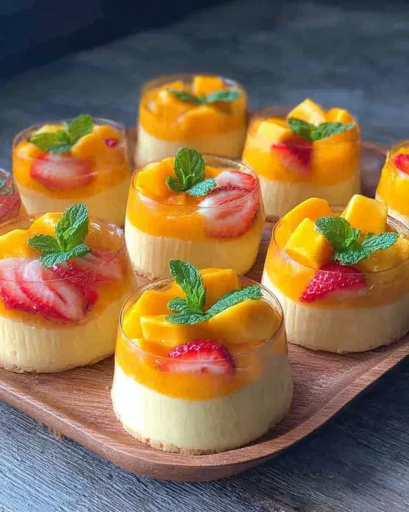 Ein köstliches 5 Minuten Mango-Dessert in einer Schüssel serviert.