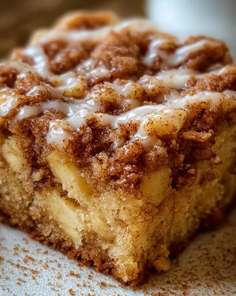 Köstlicher Apfel Zimt Nusskuchen auf einem Teller mit Äpfeln und Zimtstangen