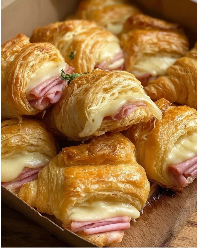 Blätterteig-Croissants mit Schinken und Käse auf einem Teller