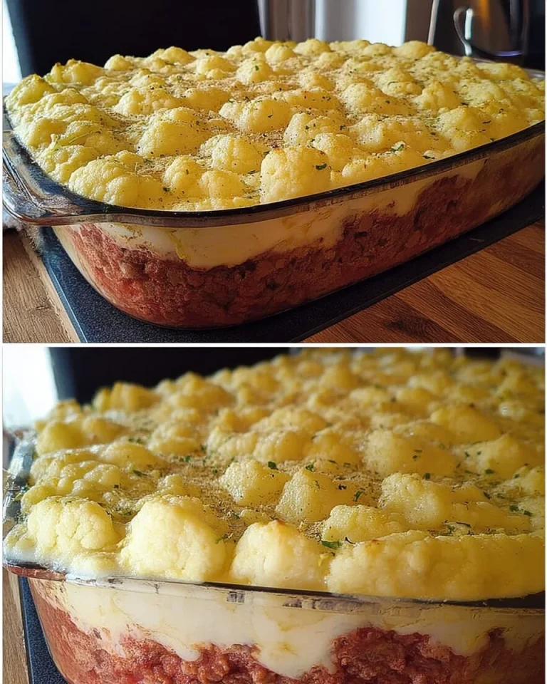 Blumenkohl Hack Auflauf mit Käse überbacken und frisch aus dem Ofen