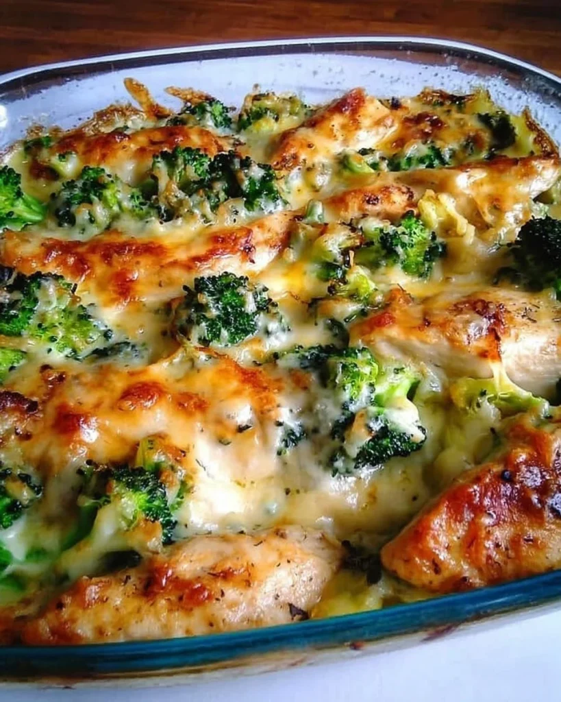 Brokkoli-Hühnchenfilets gebacken in cremiger Käsesauce