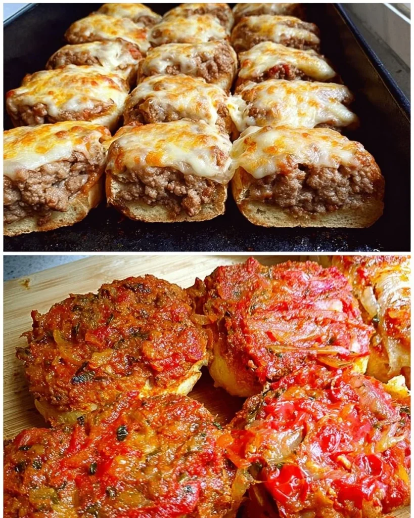 Brötchen mit Hackfleisch und Schmelzkäse auf einem Teller serviert