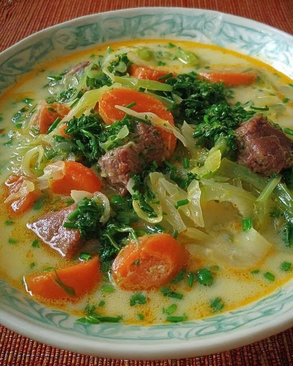 Bürgermeisters Gartensuppe mit frischen Zutaten und Kräutern