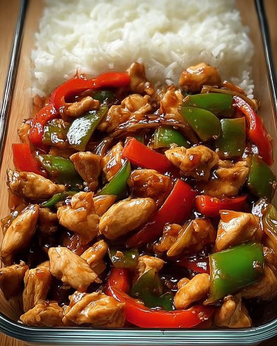 Chinesische Hähnchen Gemüsepfanne mit frischem Gemüse und zartem Hähnchenfleisch