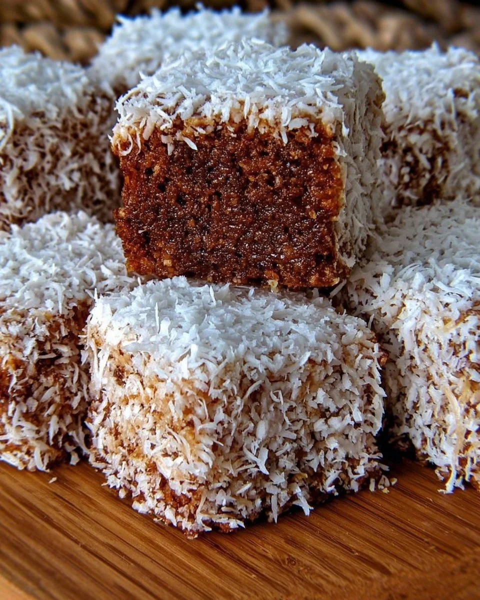 Cupavci Kokosschnitten auf einem Teller, dekoriert mit Kokosraspeln