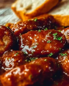 Hausgemachte Currywurstsoße wie von der Pommesbude serviert mit Bratwurst und Pommes