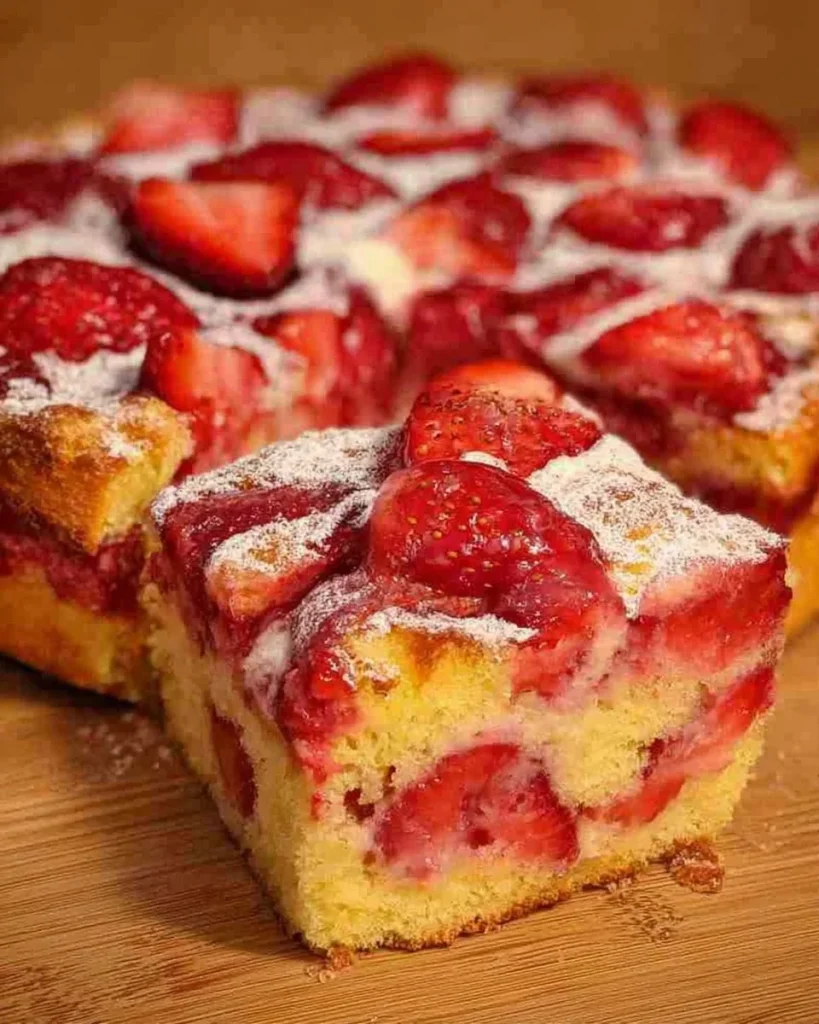 Leckerer Erdbeer Biskuitkuchen mit frischen Erdbeeren und Sahne.