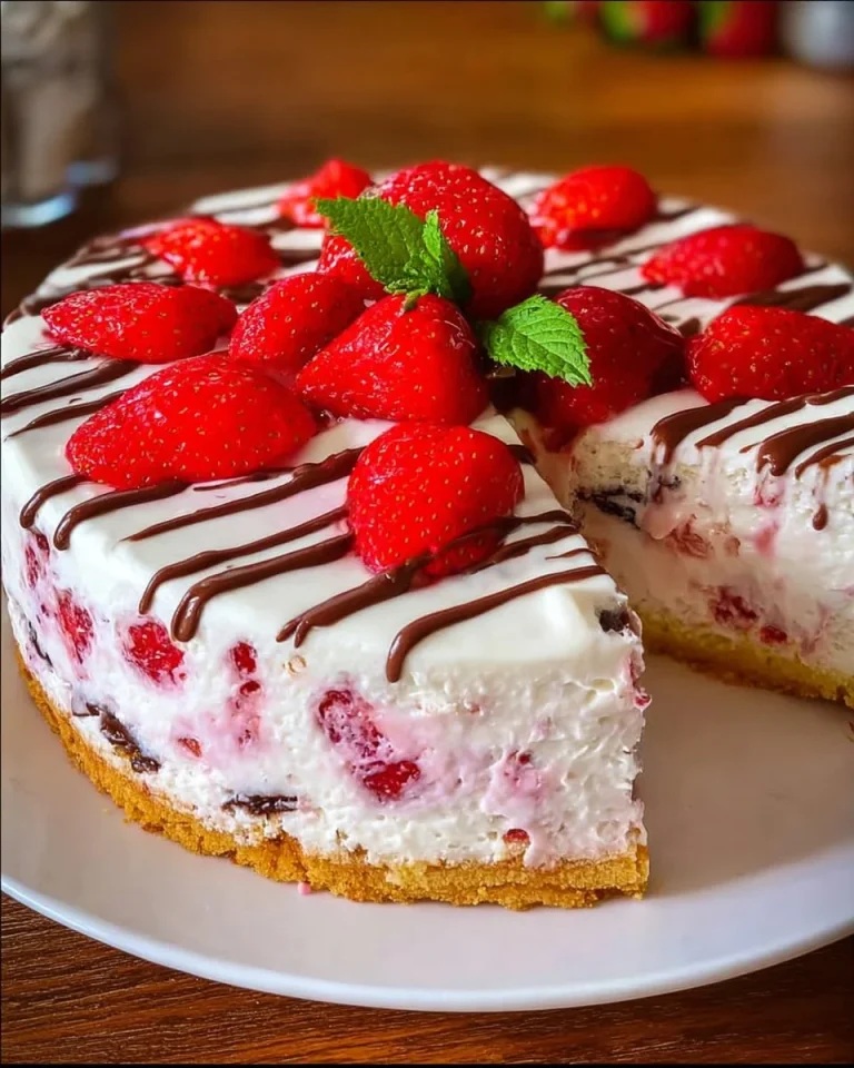 Erdbeer-Sahne-Kuchen mit frischen Erdbeeren und Sahne auf einem Tortenboden