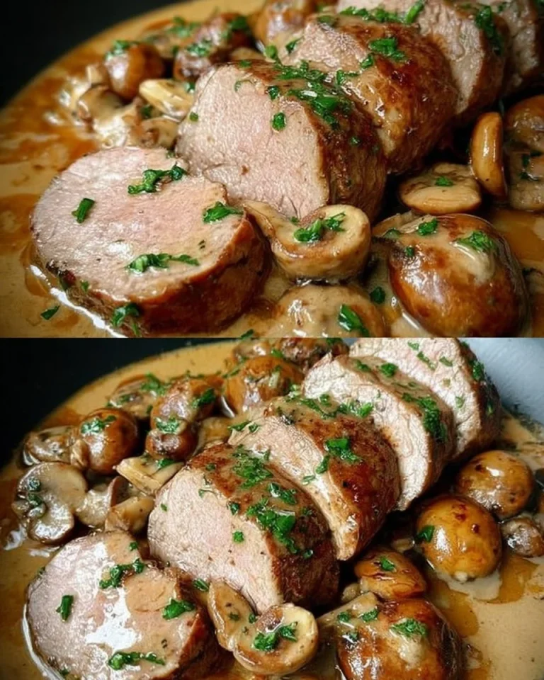 Leckere Filetpfanne mit Champignons in einer Pfanne zubereitet