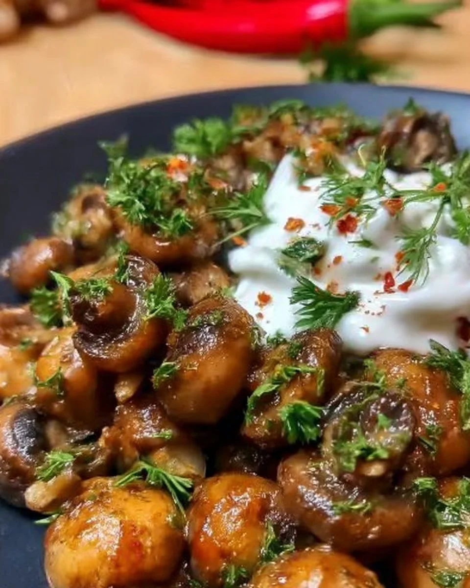 Leckere gebratene Champignons nach Weihnachtsmarkt-Art
