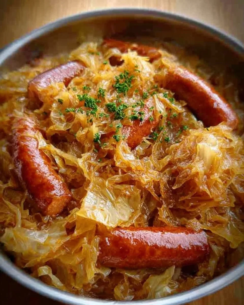 Eine Schüssel mit geschmortem Weißkohl auf einem Holzuntergrund serviert.