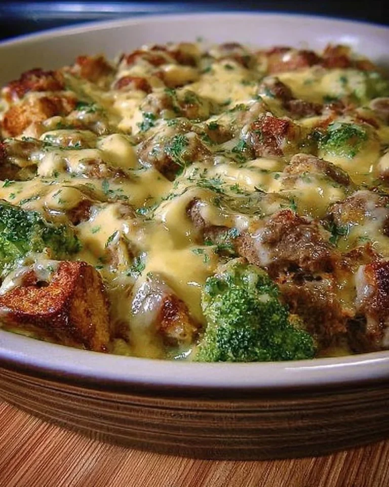 Gyrosauflauf mit Knoblauch und Sauce Hollandaise auf einem Teller serviert