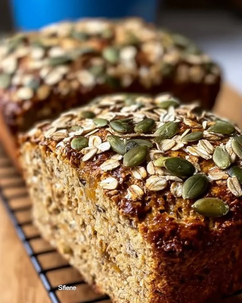 Haferflocken-Kürbiskern-Brot frisch aus dem Ofen