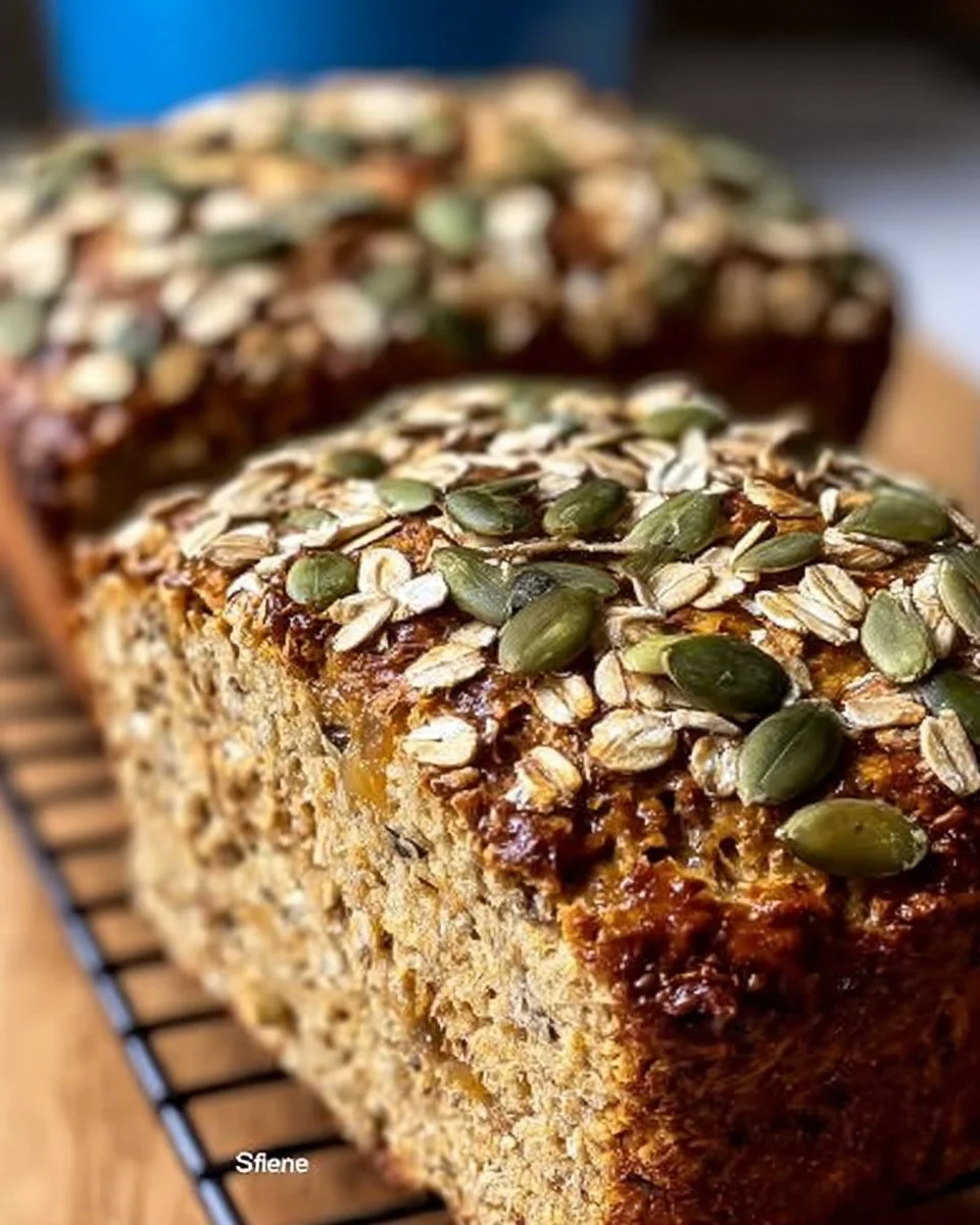 Haferflocken-Kürbiskern-Brot frisch aus dem Ofen