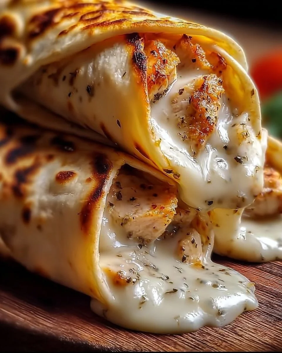 Käse-Knoblauch-Hähnchen-Wraps mit frischen Zutaten