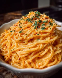 Käse Knoblauch Spaghetti mit Parmesan auf einem Teller serviert