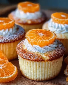 Käsekuchen-Muffins mit Mandarinen auf einem Teller dekoriert