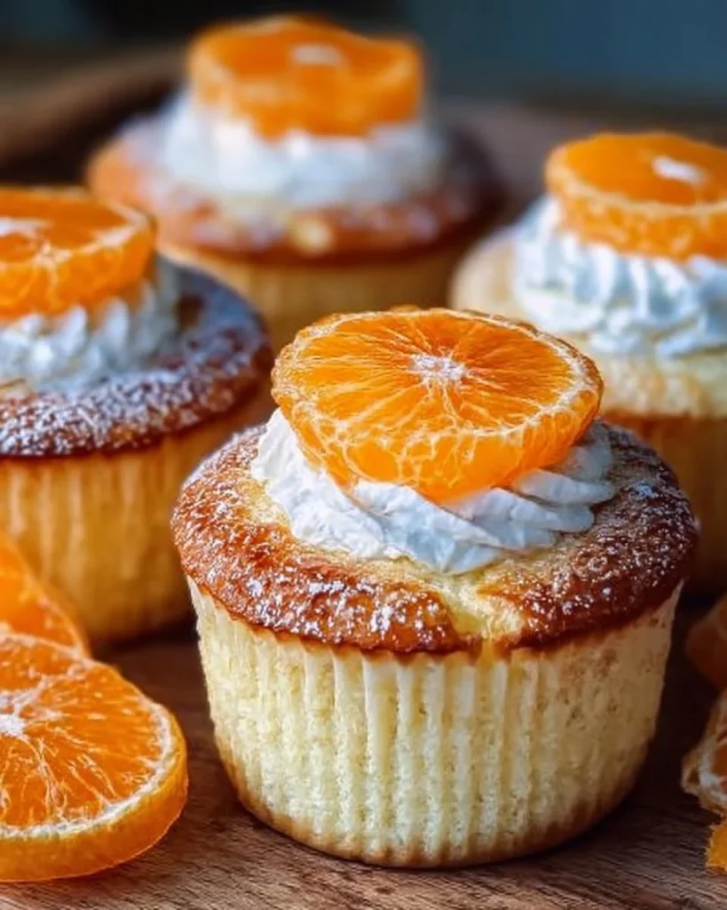 Käsekuchen-Muffins mit Mandarinen auf einem Teller dekoriert