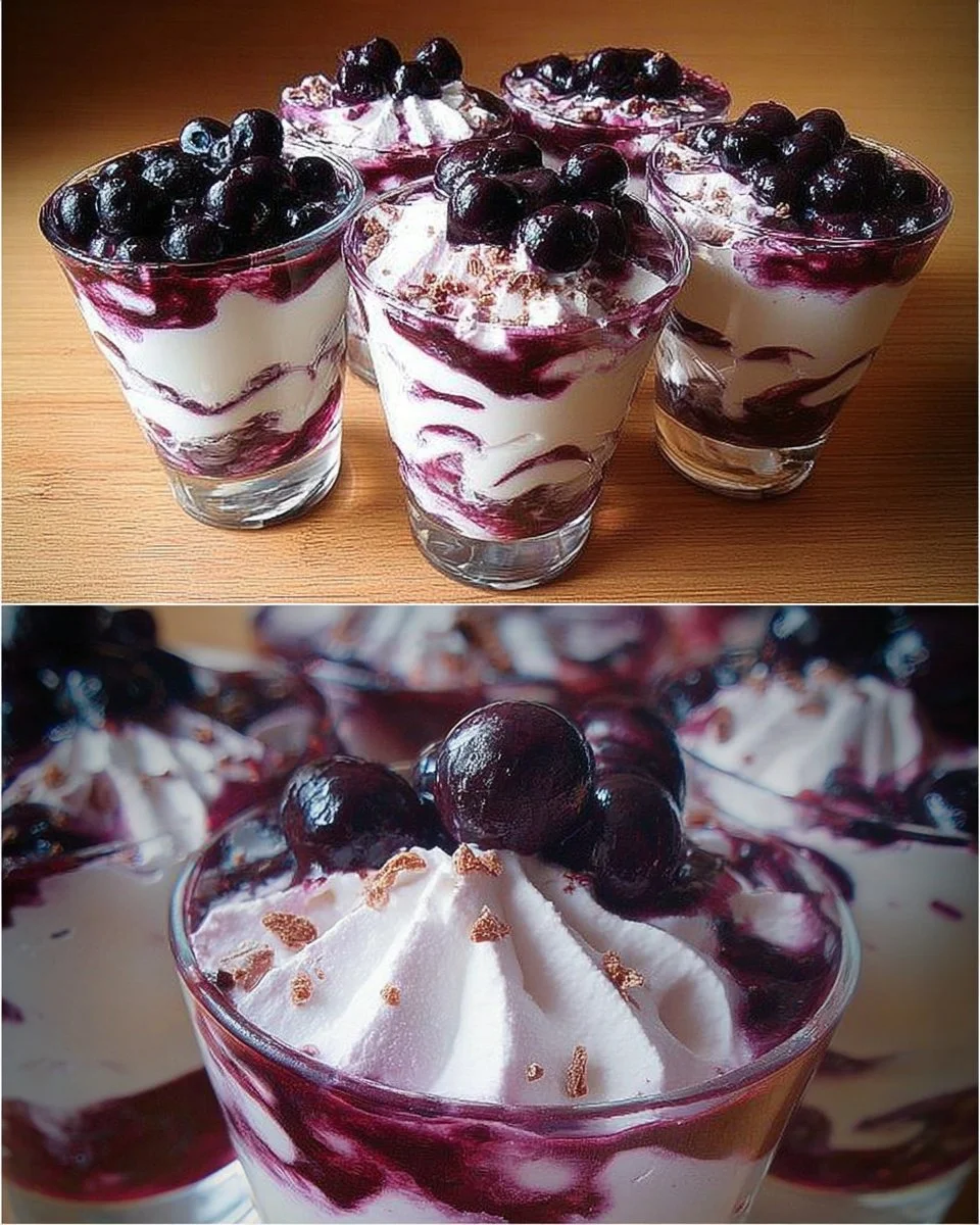 Leckeres Heidelbeer-Mascarpone-Dessert mit frischen Heidelbeeren und Mascarpone.