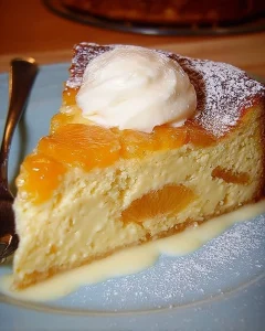 Mandarinen Pudding Kuchen mit Schmand und frischen Mandarinen