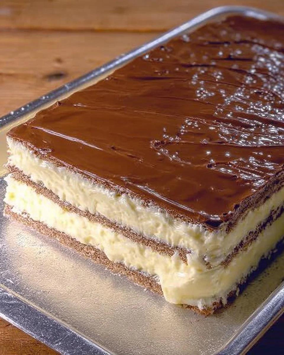 Milchschnitten mit feiner Buttercreme auf einem Teller serviert