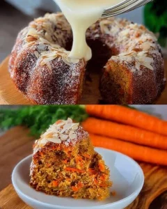 Leckerer Möhrenkuchen mit Mandeln auf einem Teller serviert