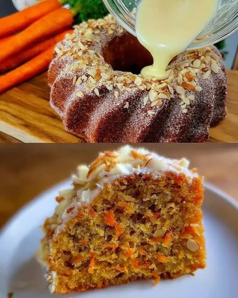 Leckerer Möhrenkuchen mit Mandeln auf einem Teller serviert