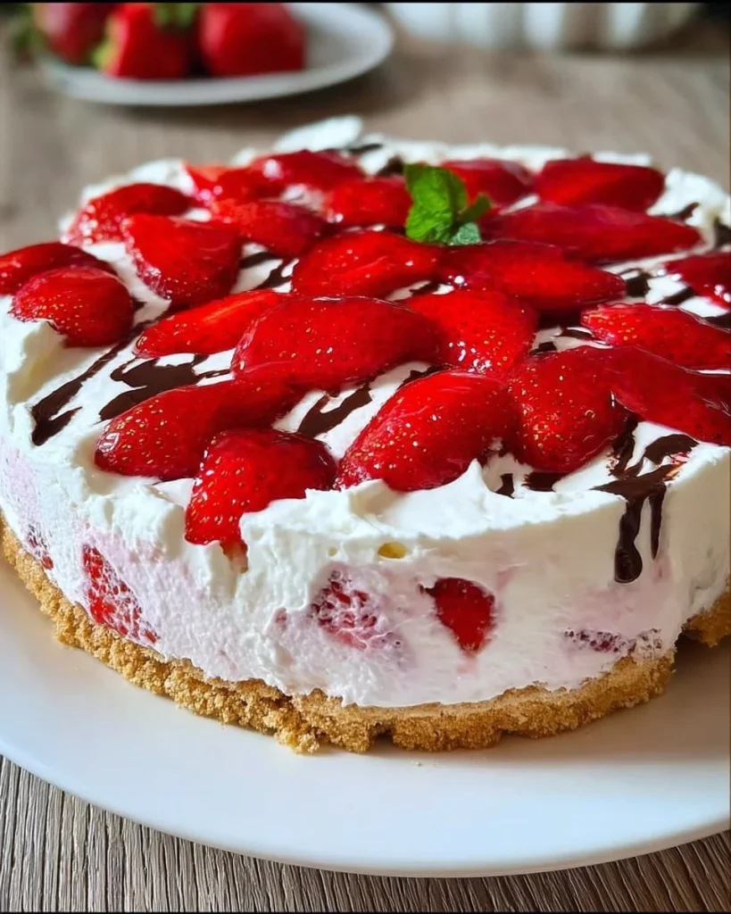 Erdbeer-Sahne-Kuchen ohne Backen mit frischen Erdbeeren und Sahne