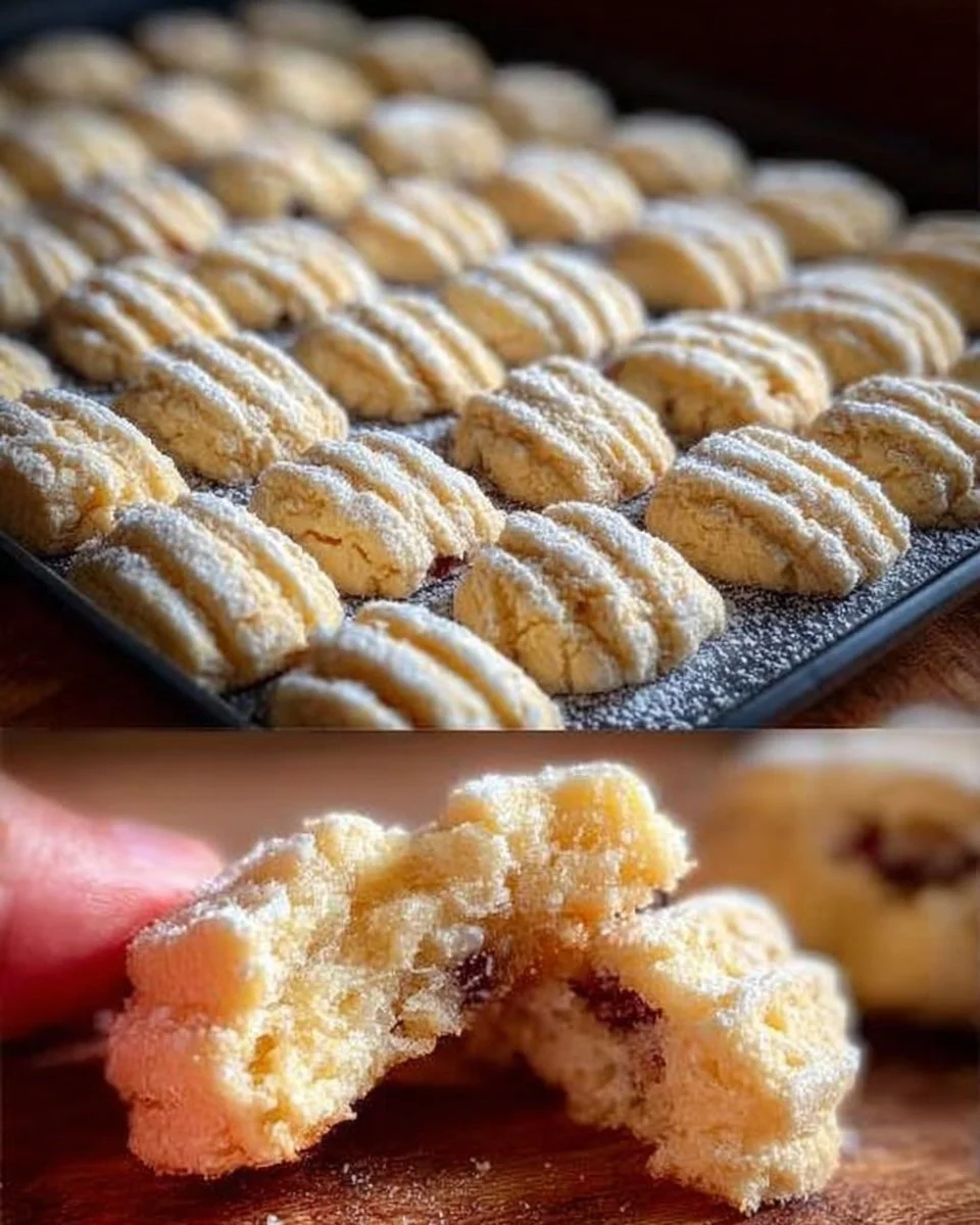 Leckere Omas Traumkekse frisch gebacken auf einem Blech