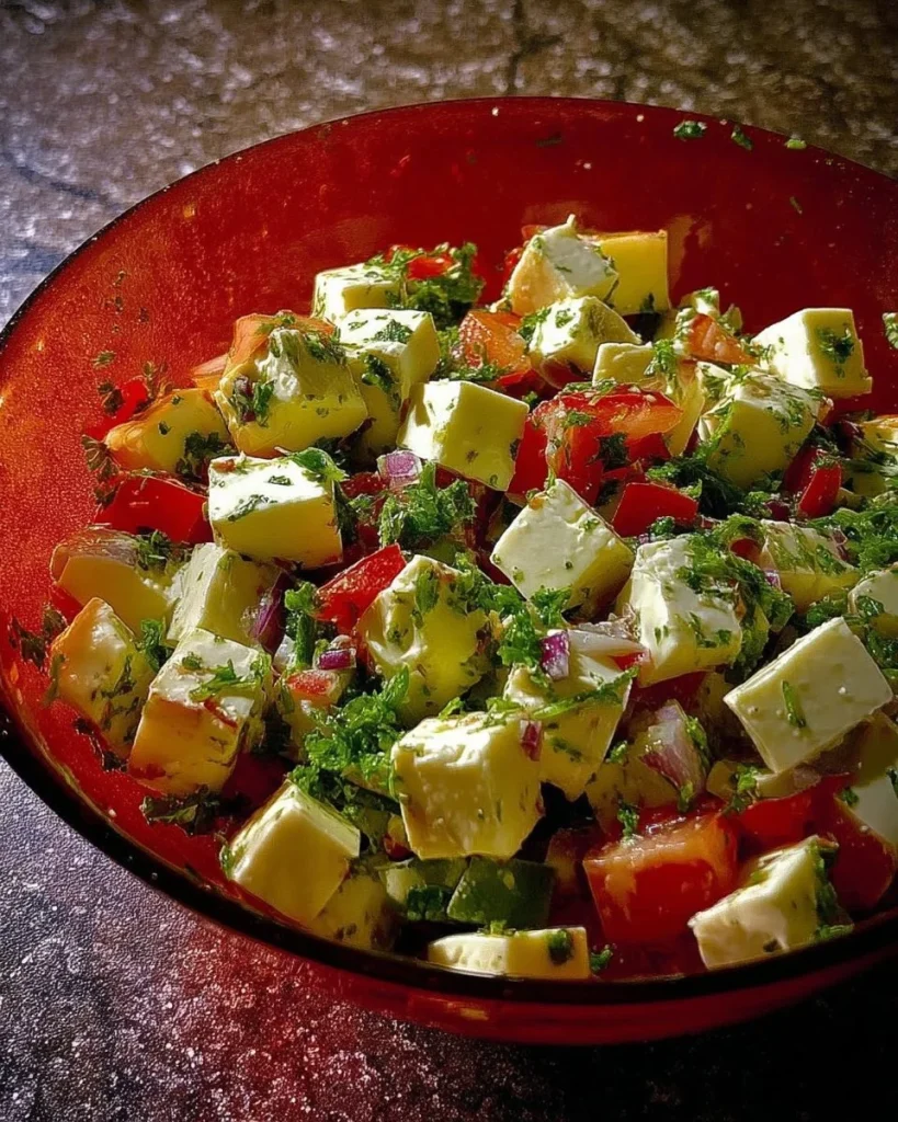 Paprika Gouda Salat mit frischem Gemüse und Dressing