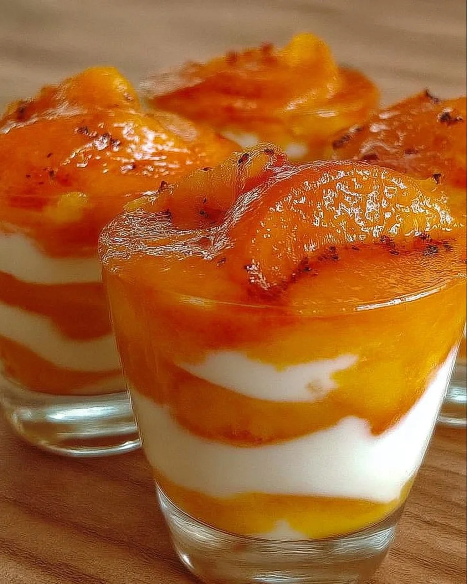 Pfirsich Sahnetraum Dessert mit frischen Pfirsichen und Sahne