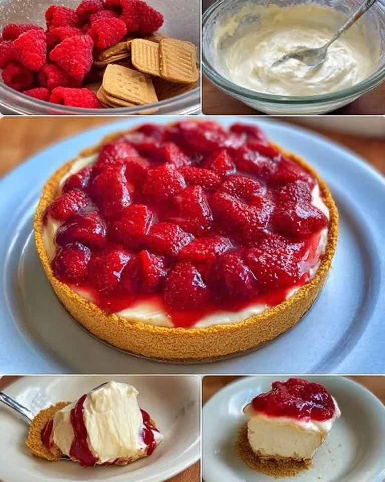 Philadelphia Himbeerkuchen mit Naturjoghurt, ohne Backen zubereitet.